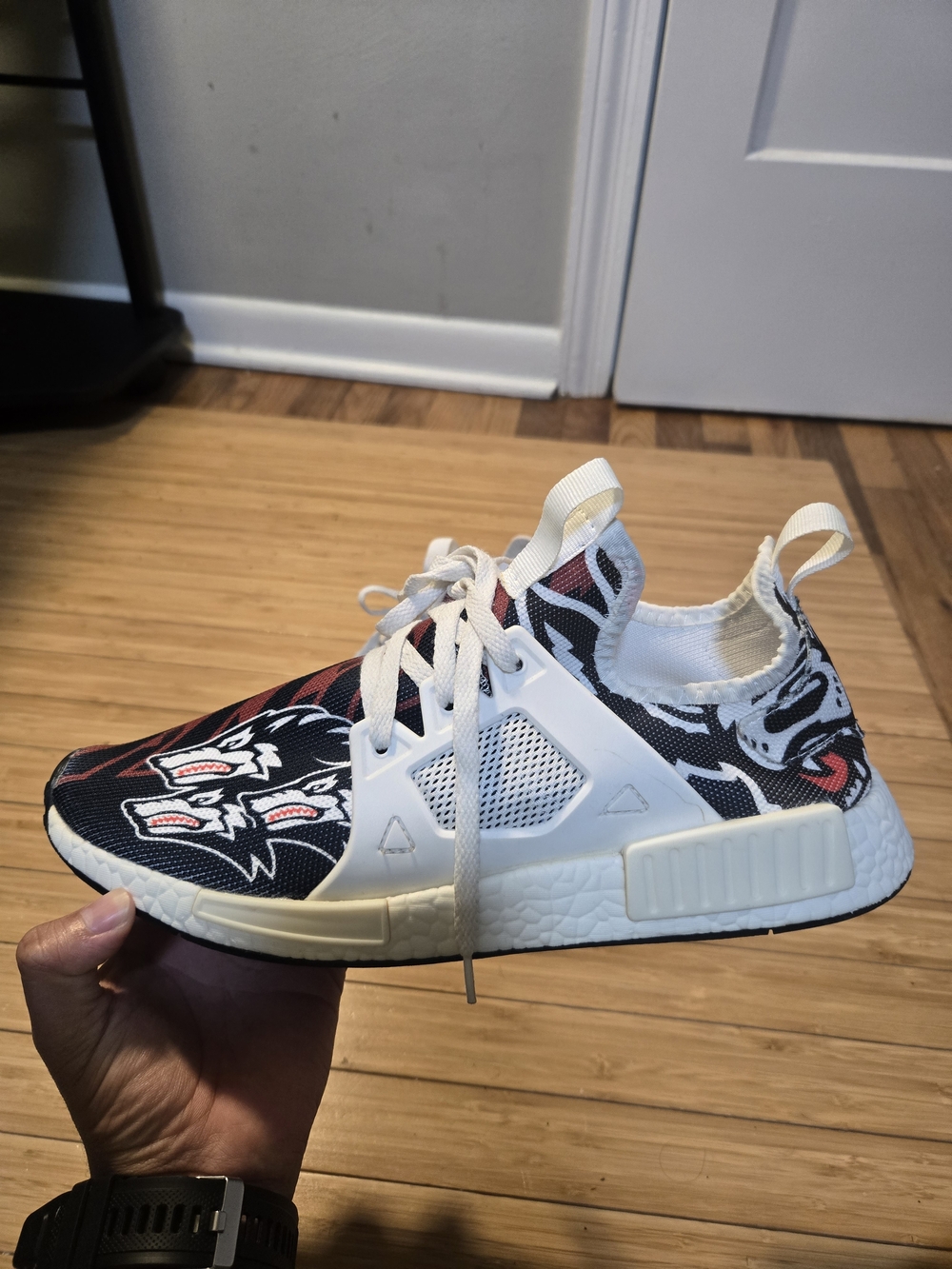 Graphic Black & White Athletic Sneaker with Red Accents